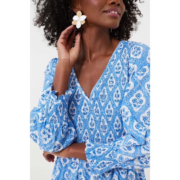 PINK CITY PRINTS Exclusive Ocean Trellis V Neck Isabel Dress Size XS NWT - Picture 3 of 5